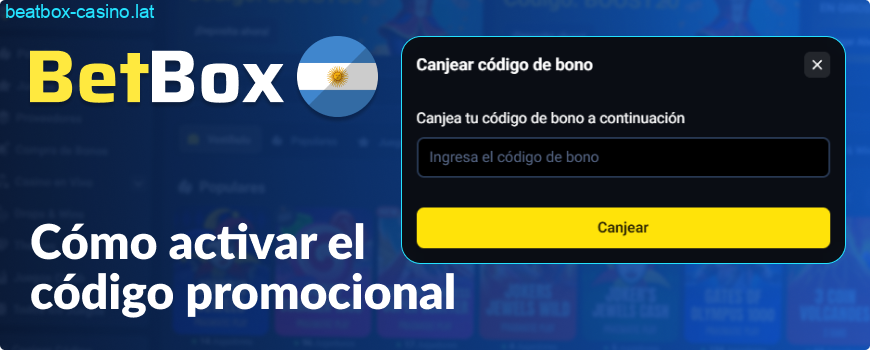 Instrucciones para activar el código promocional en BeatBox Argentina